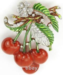 Trifari'Alfred Philippe' Pave and Enamel Cherries Pin Clip