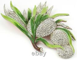Trifari'Alfred Philippe' Pave and Enamel Giant Circular Fruits and Leaves Pin