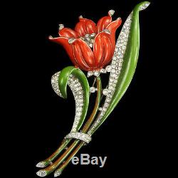Trifari'Alfred Philippe' Pave and Enamel Giant Red Lily Pin Clip