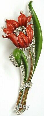 Trifari'Alfred Philippe' Pave and Enamel Giant Red Lily Pin Clip