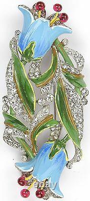 Trifari'Alfred Philippe' Pave and Enamel Large Double Bluebell Pin