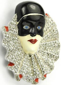 Trifari'Alfred Philippe' Pave and Enamel Masked Harlequin Pin Clip