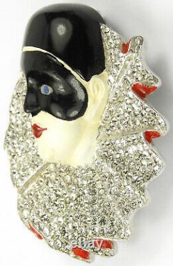 Trifari'Alfred Philippe' Pave and Enamel Masked Harlequin Pin Clip
