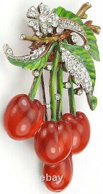 Trifari'Alfred Philippe' Pave and Enamel Red Cherries Pin Clip