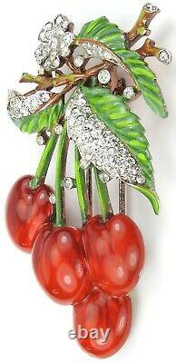 Trifari'Alfred Philippe' Pave and Enamel Red Cherries Pin Clip
