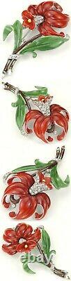 Trifari'Alfred Philippe' Pave and Enamel Red Daffodil Flower Pin Clip