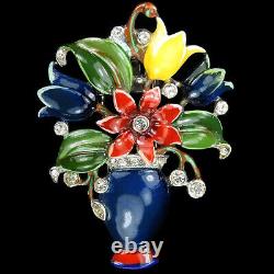 Trifari'Alfred Philippe' Pave and Enamelled Flowers in a Vase Pin Clip