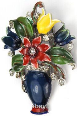 Trifari'Alfred Philippe' Pave and Enamelled Flowers in a Vase Pin Clip