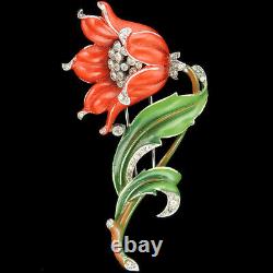 Trifari'Alfred Philippe' Pave and Red Enamel Lily Pin Clip