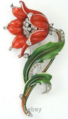 Trifari'Alfred Philippe' Pave and Red Enamel Lily Pin Clip