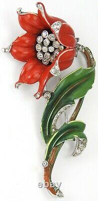 Trifari'Alfred Philippe' Pave and Red Enamel Lily Pin Clip