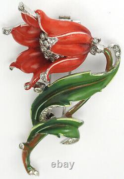 Trifari'Alfred Philippe' Pave and Red Enamel Lily Pin Clip