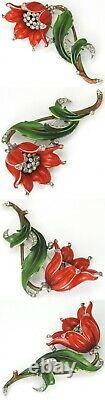 Trifari'Alfred Philippe' Pave and Red Enamel Lily Pin Clip