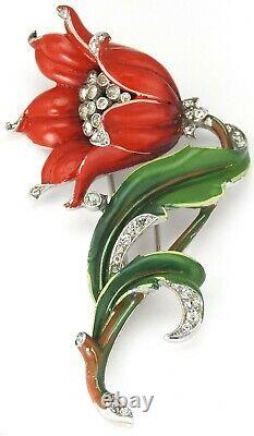 Trifari'Alfred Philippe' Pave and Red Enamel Lily Pin Clip