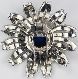 Trifari'Alfred Philippe' Pave and Sapphire Cabochon Sunflower Pin Clip