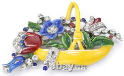 Trifari'Alfred Philippe' Pave and Yellow Enamelled Flower Basket Pin Clip