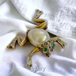 Trifari Alfred Philippe Pearl Belly & Pavé Frog Pin/Brooch (1940s, Figural, VTG)