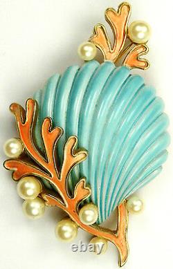 Trifari'Alfred Philippe' Pearls and Angel Coral Blue Seashell Pin
