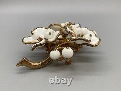 Trifari Alfred Philippe Pin Brooch Flower White Glass Lg Statement Signed Crown