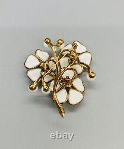 Trifari Alfred Philippe Pin Brooch Flower White Glass Lg Statement Signed Crown