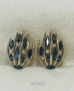 Trifari Alfred Philippe RARE Earrings Trifarium Blue Sapphire Chaton Rhinestones