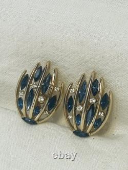 Trifari Alfred Philippe RARE Earrings Trifarium Blue Sapphire Chaton Rhinestones