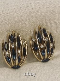 Trifari Alfred Philippe RARE Earrings Trifarium Blue Sapphire Chaton Rhinestones