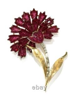 Trifari Alfred Philippe Rare Invisibly Set Red Carnation Flower Brooch Signed