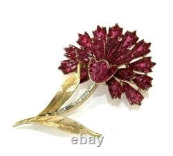 Trifari Alfred Philippe Rare Invisibly Set Red Carnation Flower Brooch Signed
