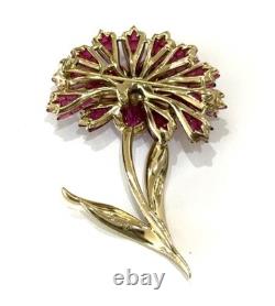 Trifari Alfred Philippe Rare Invisibly Set Red Carnation Flower Brooch Signed