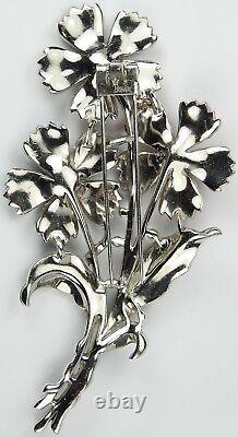 Trifari'Alfred Philippe' Red White Blue 3 Flower Giant Floral Spray Pin Clip