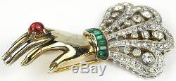 Trifari'Alfred Philippe' Ruby and Emerald Large Bejewelled Hand Pin Clip