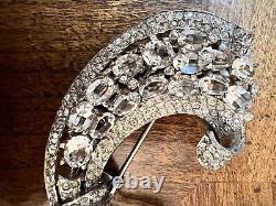 Trifari Alfred Philippe STERLING Pave Prong Rhinestone Bow Dimensional Fur Clip