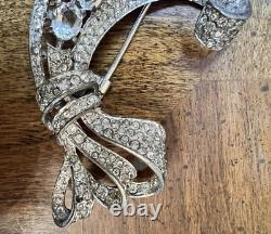 Trifari Alfred Philippe STERLING Pave Prong Rhinestone Bow Dimensional Fur Clip