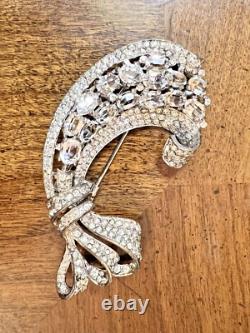 Trifari Alfred Philippe STERLING Pave Prong Rhinestone Bow Dimensional Fur Clip