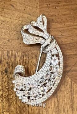 Trifari Alfred Philippe STERLING Pave Prong Rhinestone Bow Dimensional Fur Clip