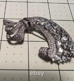 Trifari Alfred Philippe STERLING Pave Prong Rhinestone Bow Dimensional Fur Clip