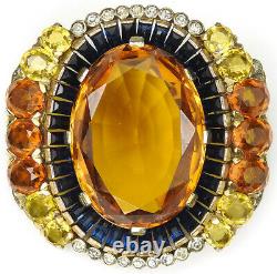 Trifari Alfred Philippe Sapphire Baguettes Citrine & Topaz Flower Cluster Pin