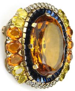 Trifari Alfred Philippe Sapphire Baguettes Citrine & Topaz Flower Cluster Pin