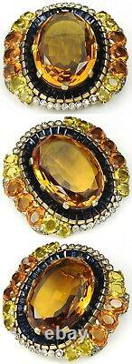 Trifari Alfred Philippe Sapphire Baguettes Citrine & Topaz Flower Cluster Pin