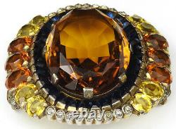 Trifari Alfred Philippe Sapphire Baguettes Citrine & Topaz Flower Cluster Pin