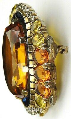 Trifari Alfred Philippe Sapphire Baguettes Citrine & Topaz Flower Cluster Pin