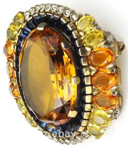 Trifari Alfred Philippe Sapphire Baguettes Citrine & Topaz Flower Cluster Pin