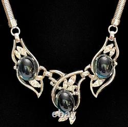 Trifari Alfred Philippe Sapphire Cabochon Necklace Rare Design Signed FREE SHIP