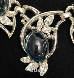 Trifari Alfred Philippe Sapphire Cabochon Necklace Rare Design Signed FREE SHIP