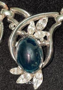 Trifari Alfred Philippe Sapphire Cabochon Necklace Rare Design Signed FREE SHIP