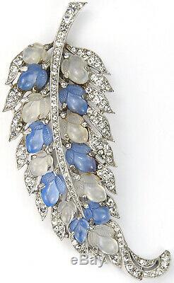 Trifari'Alfred Philippe' Sapphire and Moonstone Fruit Salad Leaf Pin Clip