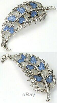 Trifari'Alfred Philippe' Sapphire and Moonstone Fruit Salad Leaf Pin Clip