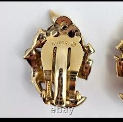 Trifari Alfred Philippe Signed Gold Tone Rhinestone Clip On Earrings With Tags