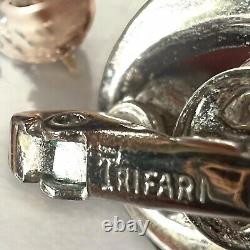 Trifari Alfred Philippe Silver Faux Pearl Crystal Bracelet Earrings Set Vintage